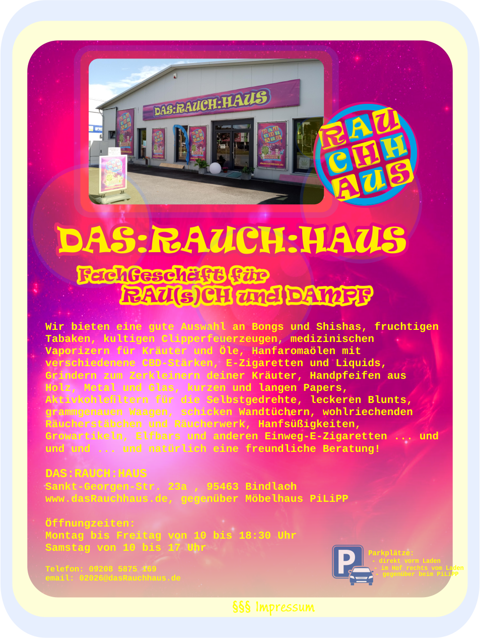 RAUCHHAUS BINDLACH ADRESSE OEFFNUNGSZEITEN WARENANGEBOT 03 2026